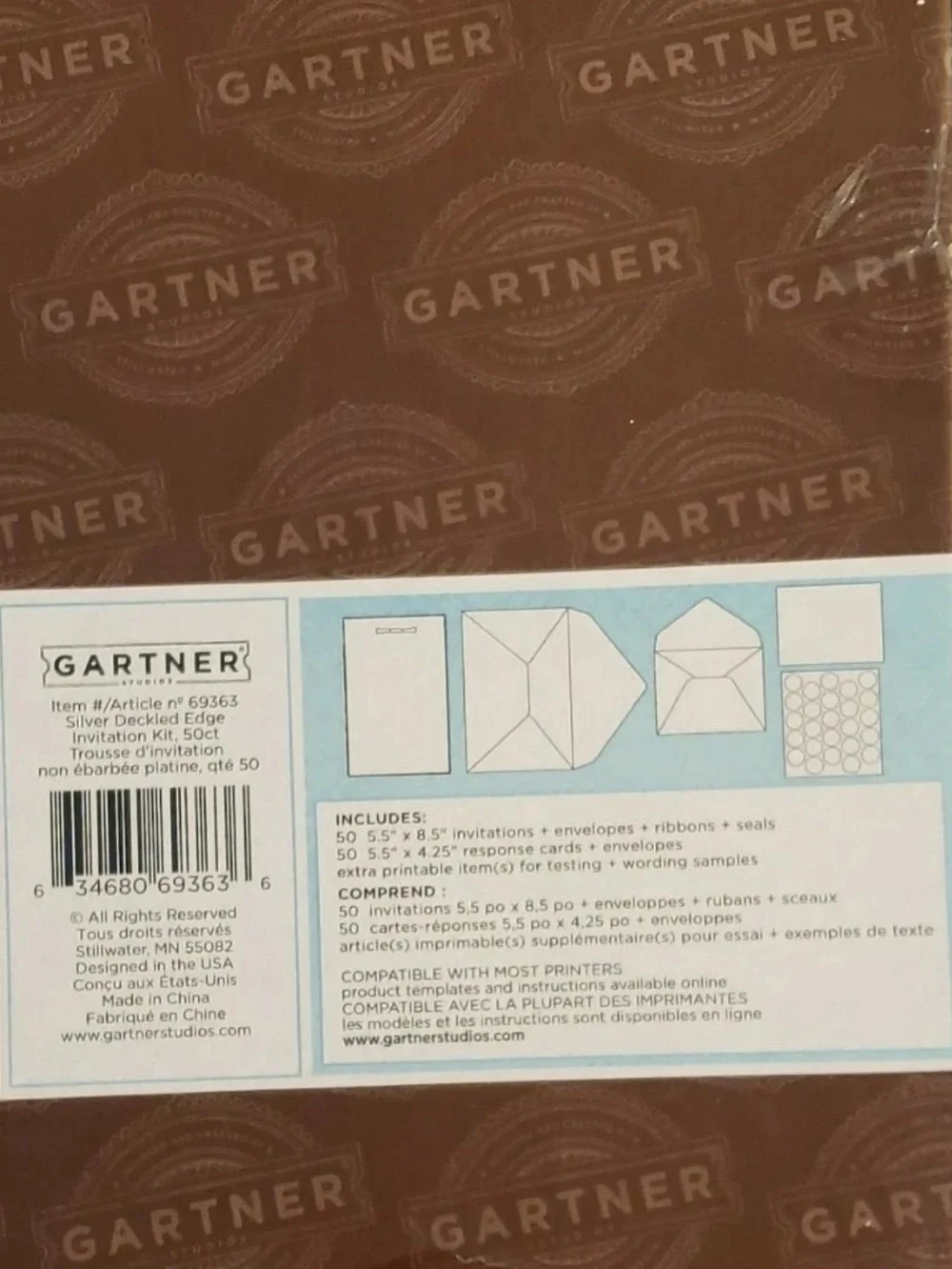 Gardner Studios White Silvery Edges Party Wedding Invitations  (50 Count) New